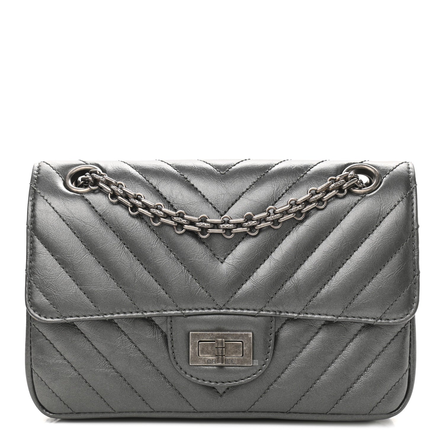 Chanel Aged Calfskin Chevron Quilted 2.55 Reissue Mini Flap Grey 1 of 11