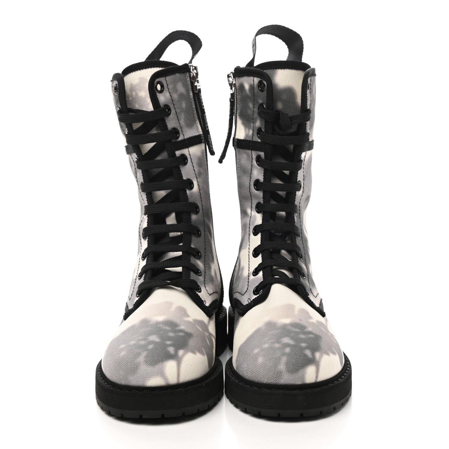Fendi Canvas Floral Print Logo Bi-Color Womens Biker Boots White Black 2 of 7