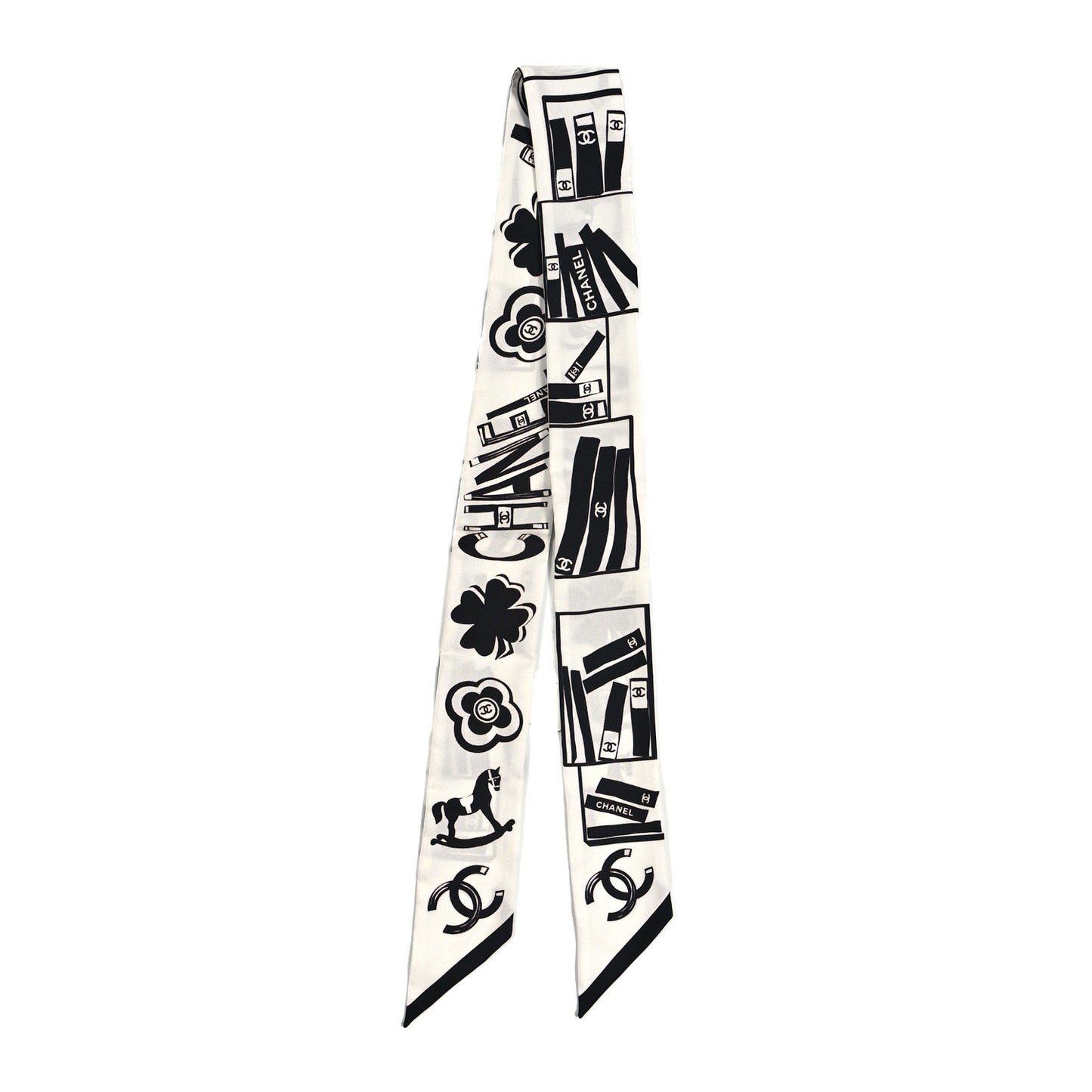 Silk CC Logo Slim Bandeau Scarf White Black