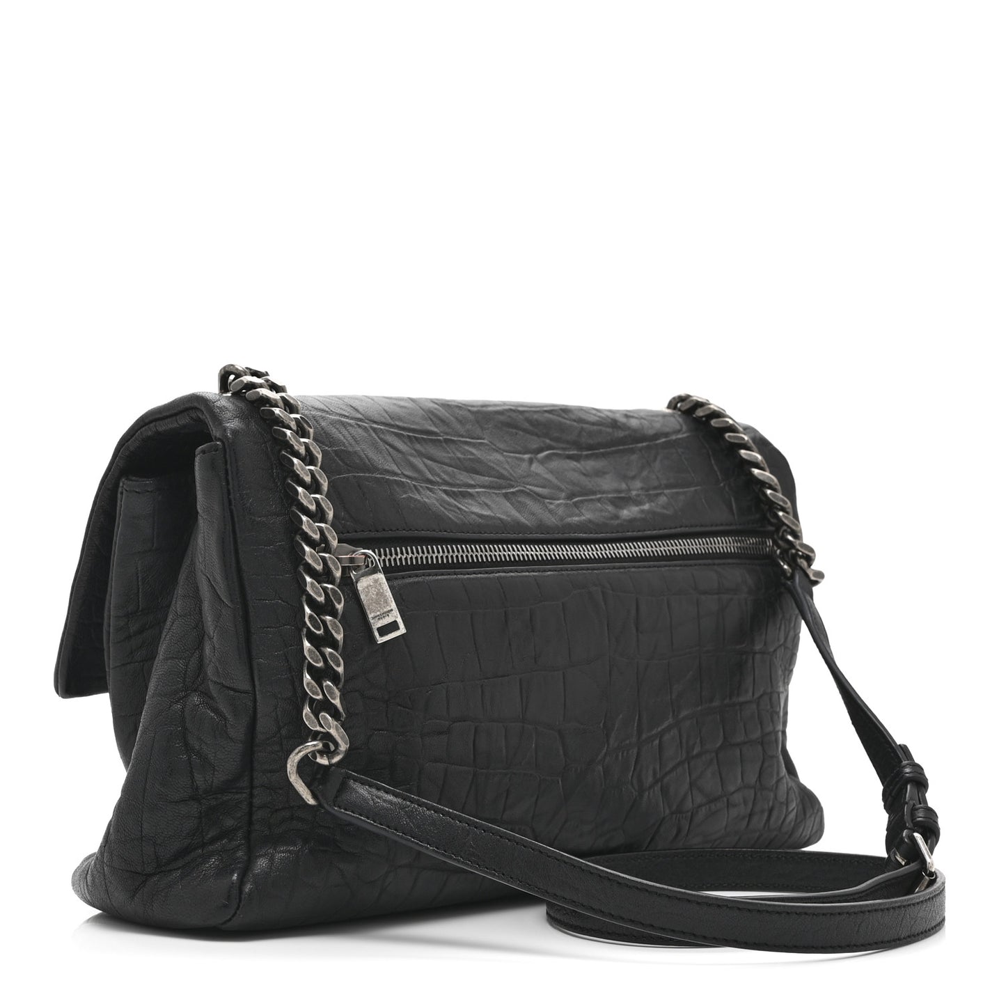 Calfskin Crocodile Embossed Medium West Hollywood Monogram Fold-Over Black