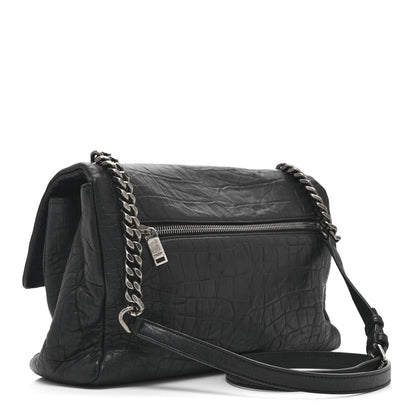 Saint Laurent Calfskin Crocodile Embossed Medium West Hollywood Monogram Fold-Over Black 3 of 10