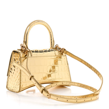 Balenciaga Metallic Calfskin Crocodile Embossed Hourglass Top Handle Bag XS Gold 2 of 10
