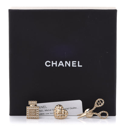 Chanel Metal Strass Crystal Quilted CC Heart Scissors Perfume Brooch Set Gold 7 of 7