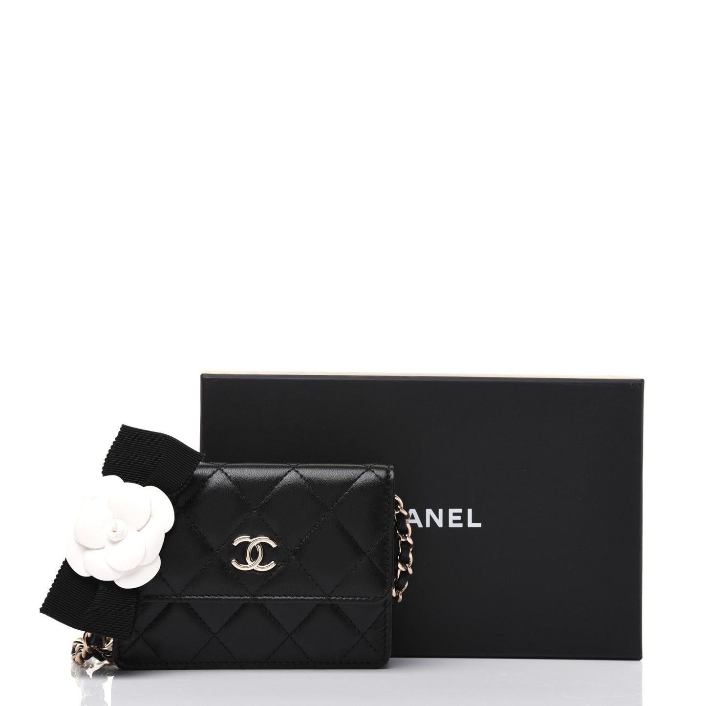 Lambskin Quilted My Chanel Lady Card Holder On Chain Black