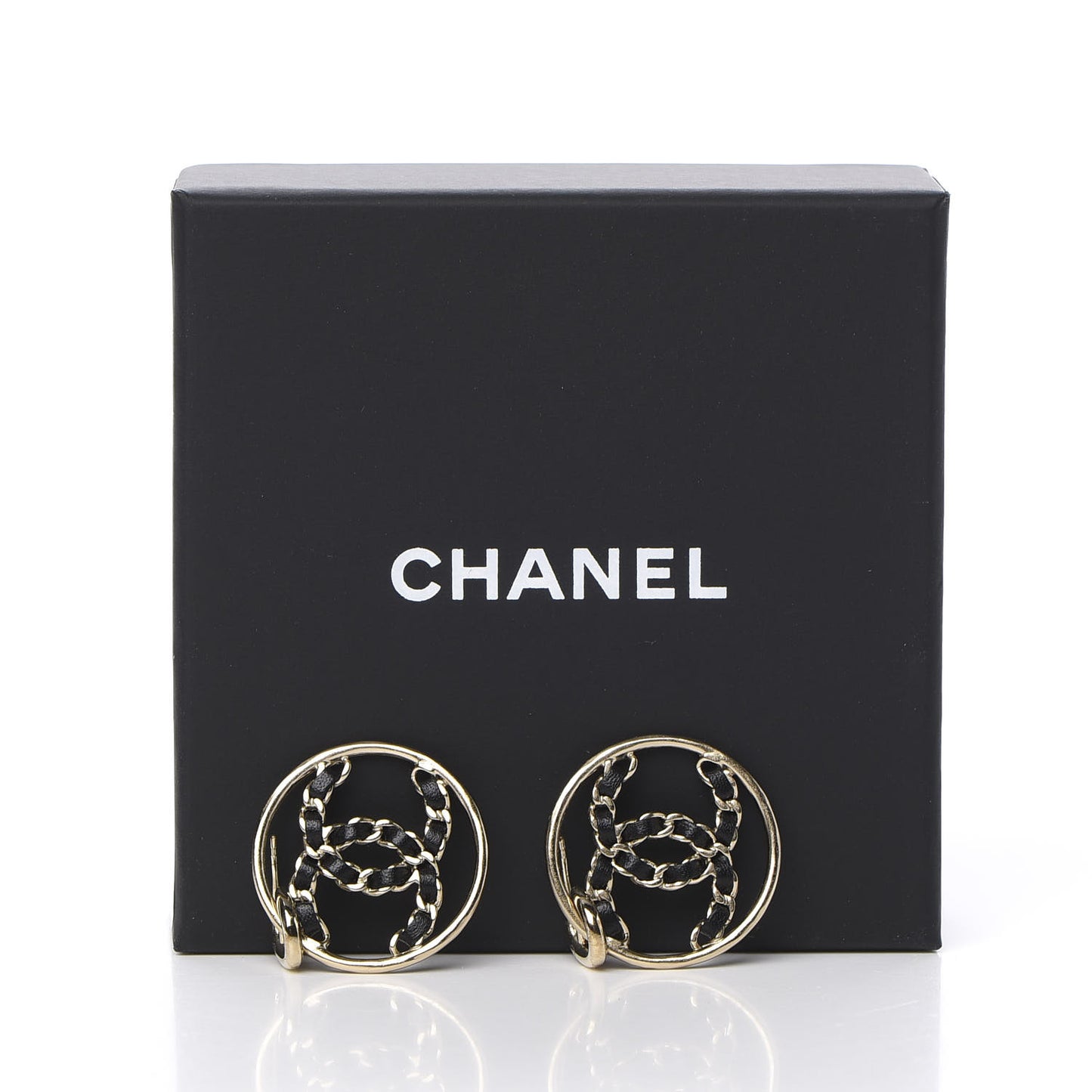 Lambskin High Society CC Round Drop Earrings Gold Black