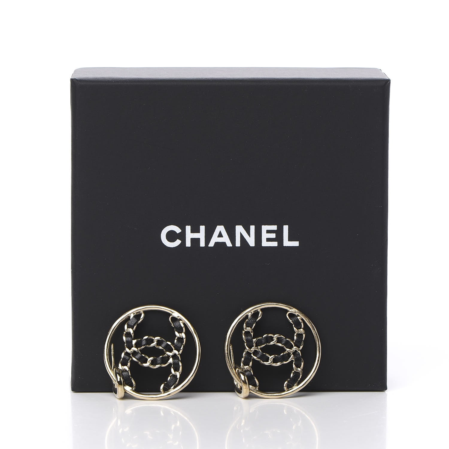 Chanel Lambskin High Society CC Round Drop Earrings Gold Black 4 of 4