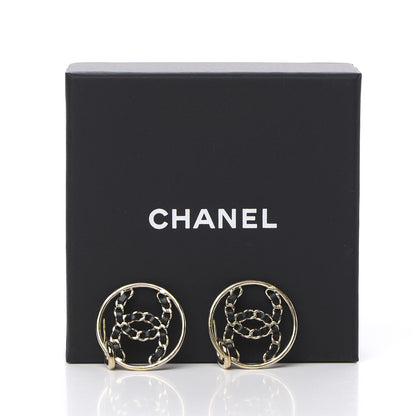 Chanel Lambskin High Society CC Round Drop Earrings Gold Black 4 of 4