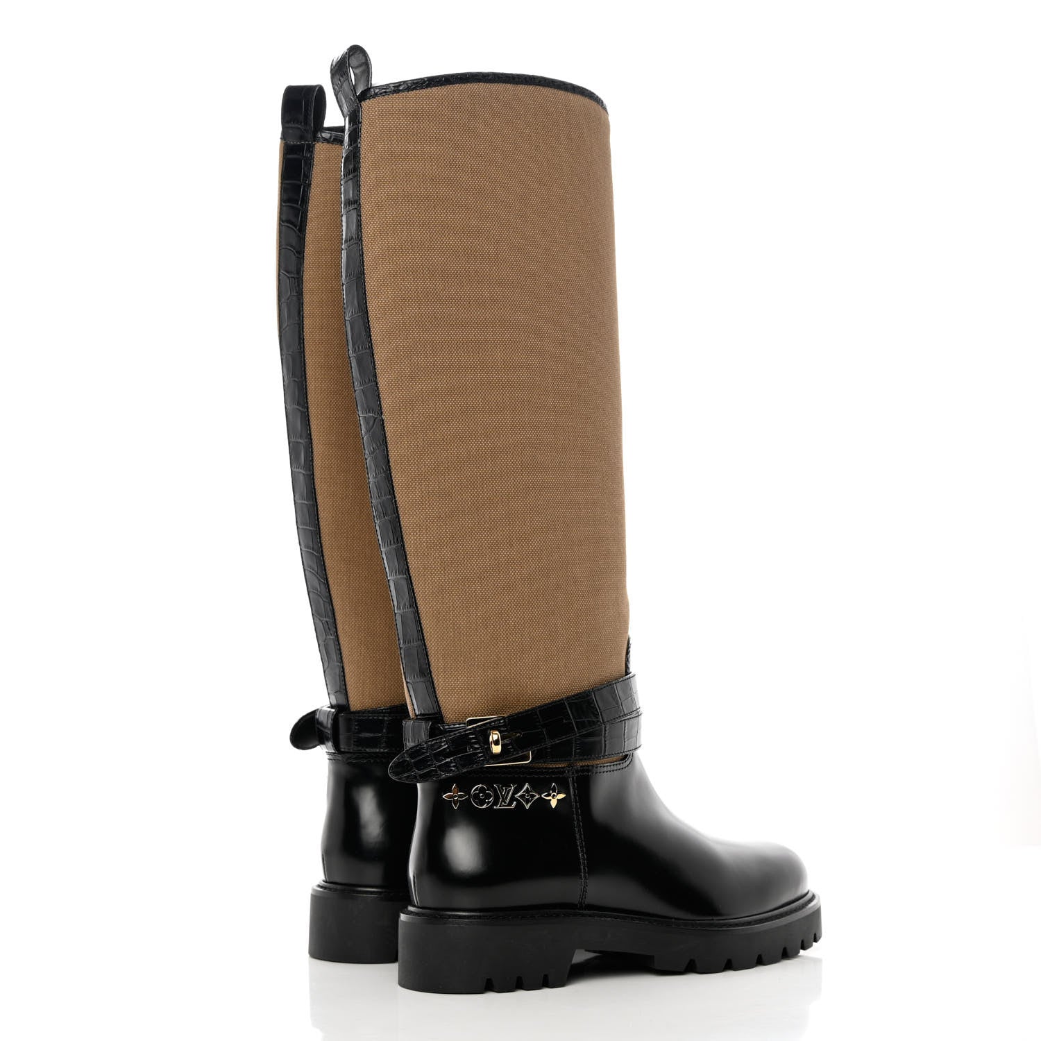 Louis Vuitton Canvas Calfskin Territory Flat High Ranger Boots 39 Khaki 8 of 14