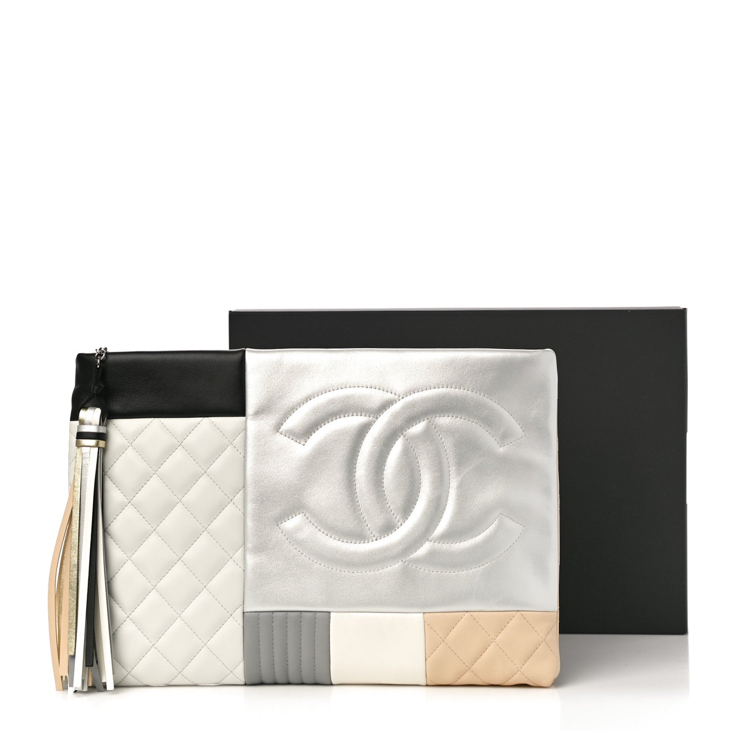 Lambskin Patchwork Medium Cosmetic Case Multicolor Silver