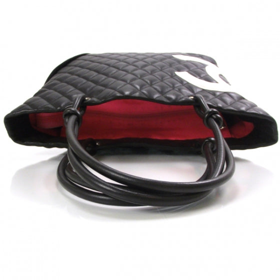 Calfskin Quilted Large Cambon Tote Black White