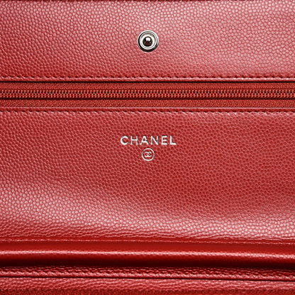 Chanel Caviar Chevron Quilted Wallet On Chain WOC Red 6 of 9