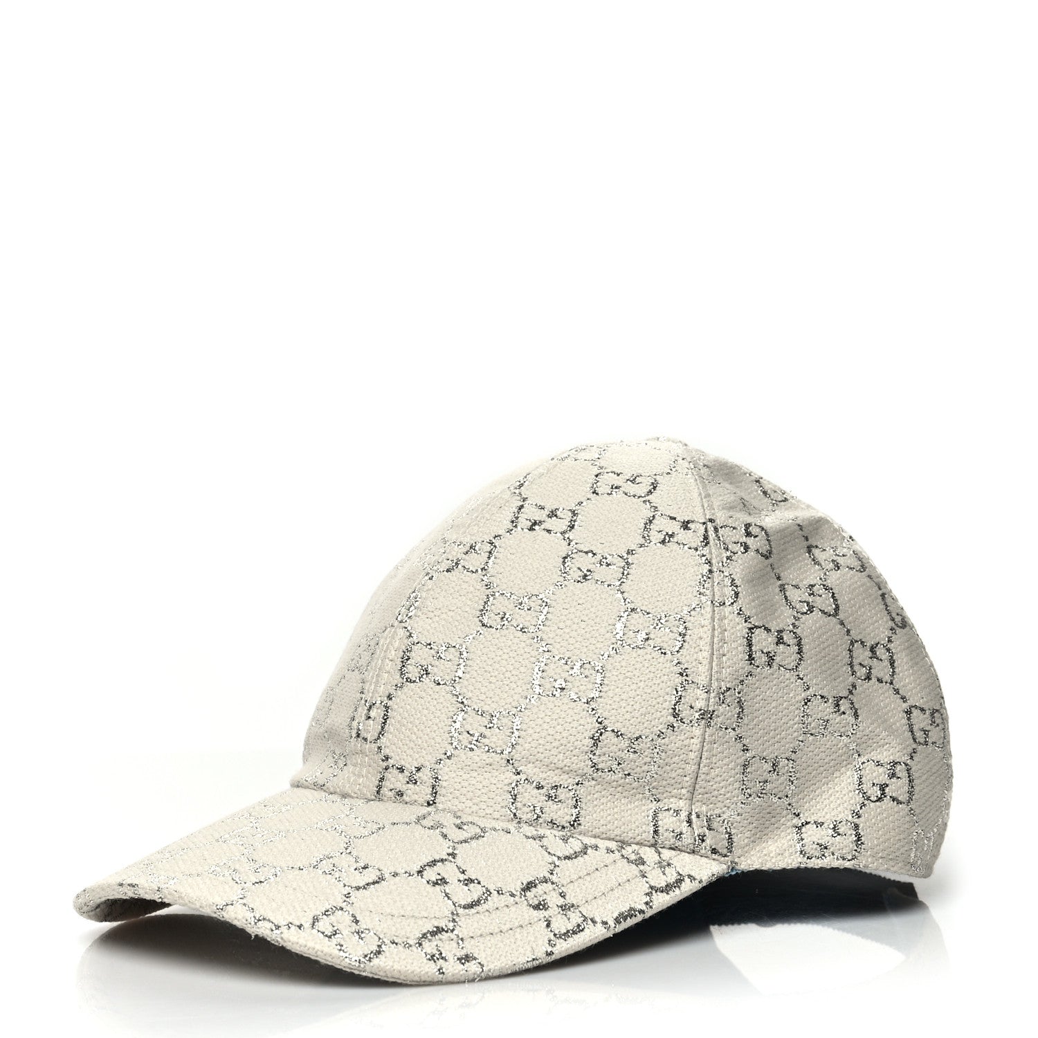 Gucci Canvas Lame GG Monogram Rush Baseball Hat M Gardenia Silver 1 of 9
