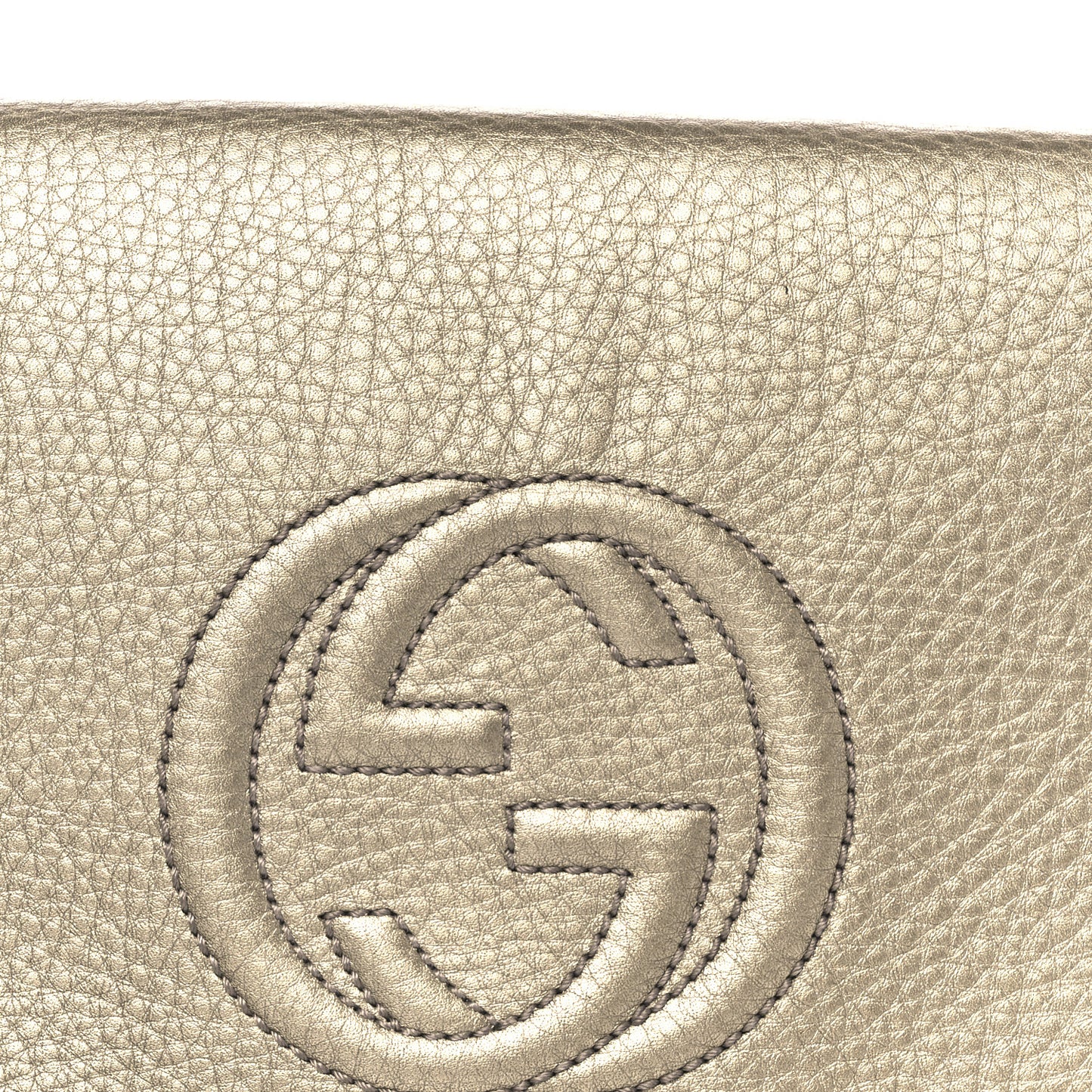 Metallic Pebbled Calfskin Medium Soho Clutch Golden Beige