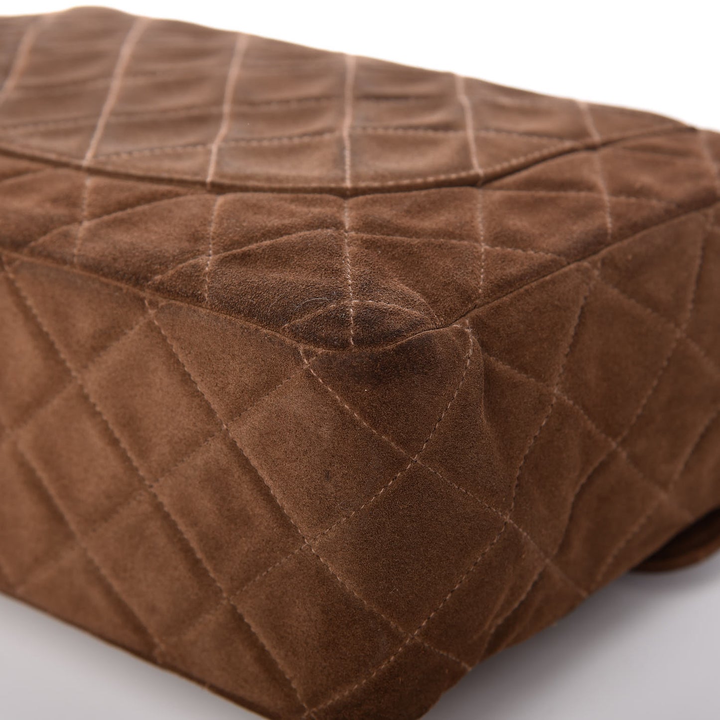 Suede Quilted Jumbo Single Flap Brown