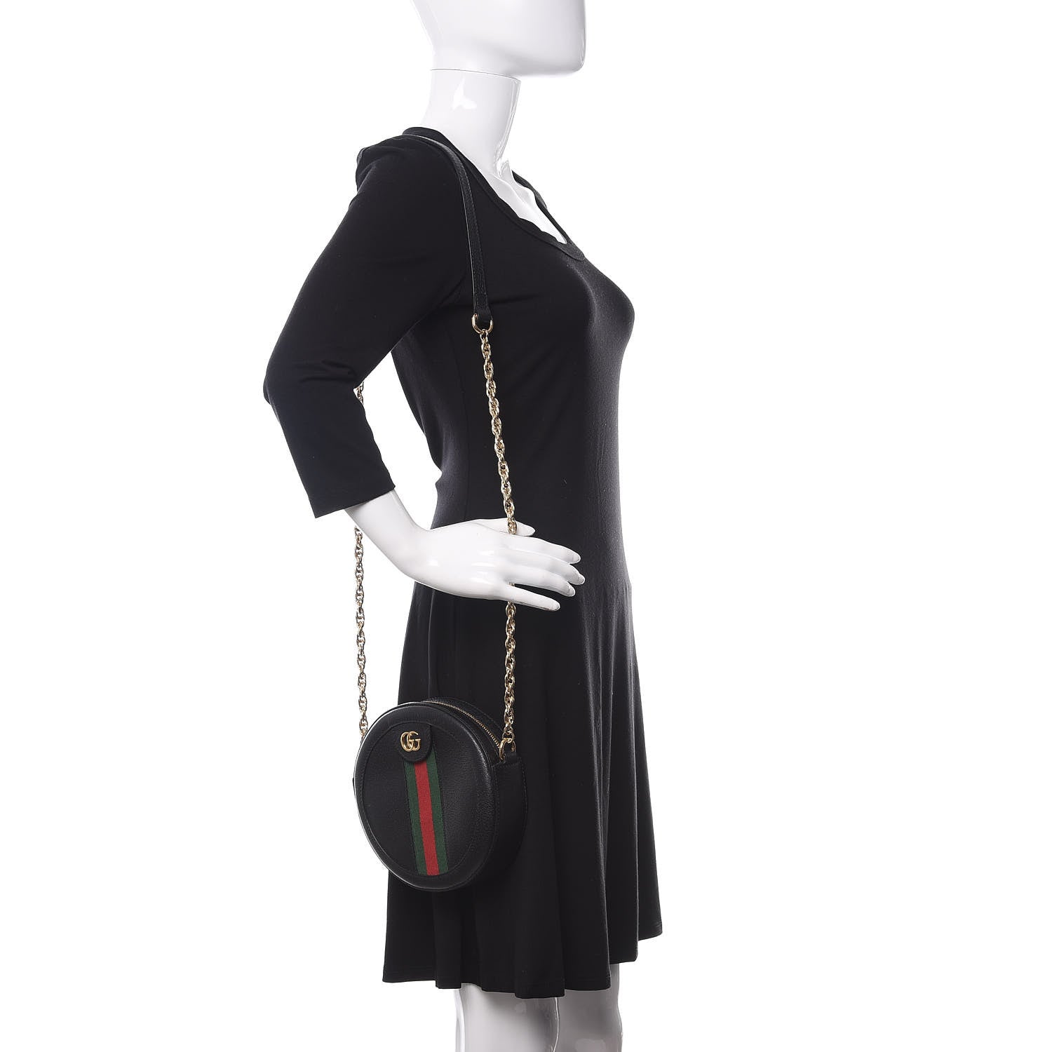 Gucci Grained Calfskin Web Mini Ophidia Round Shoulder Bag Black 2 of 11