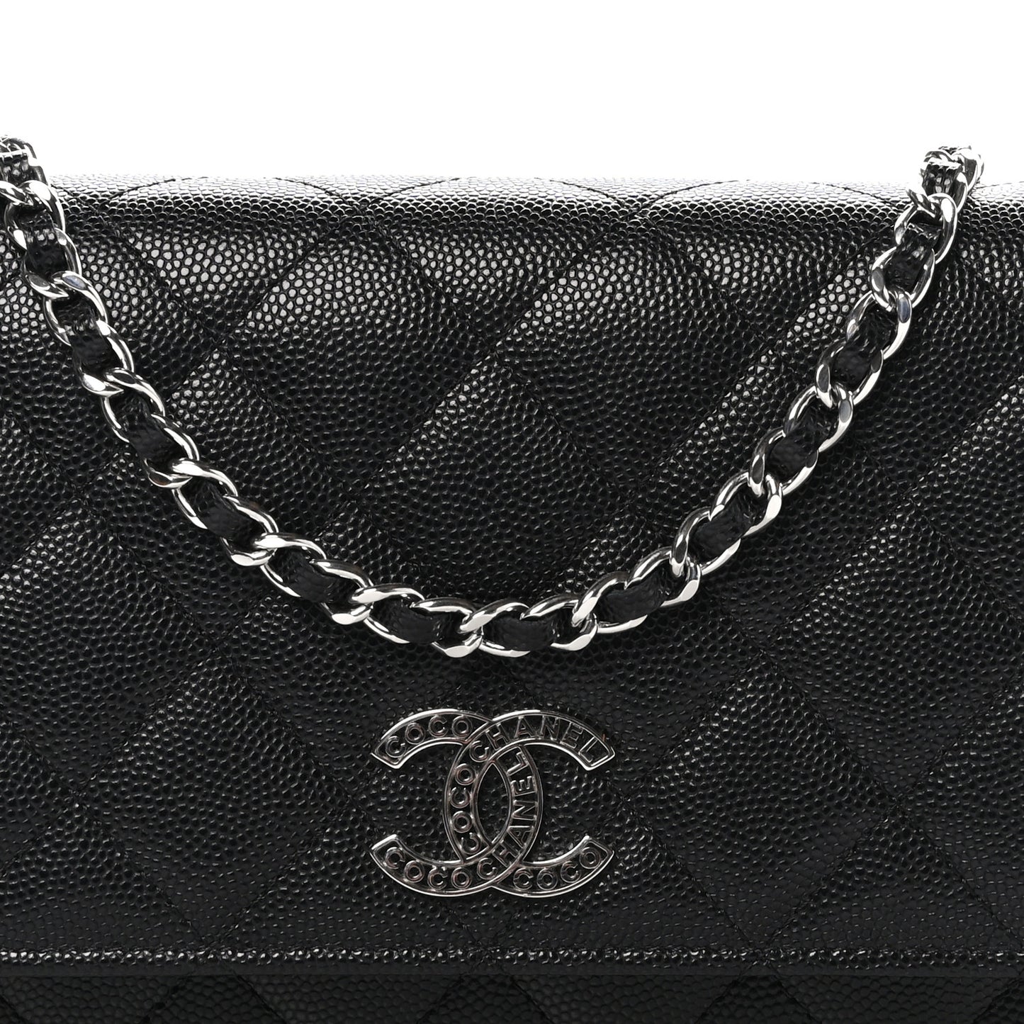 Caviar Quilted CC Logo Wallet on Chain WOC Black