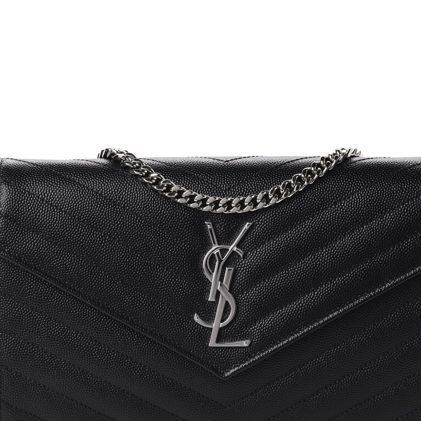 Grain De Poudre Matelasse Chevron Monogram Chain Wallet Black