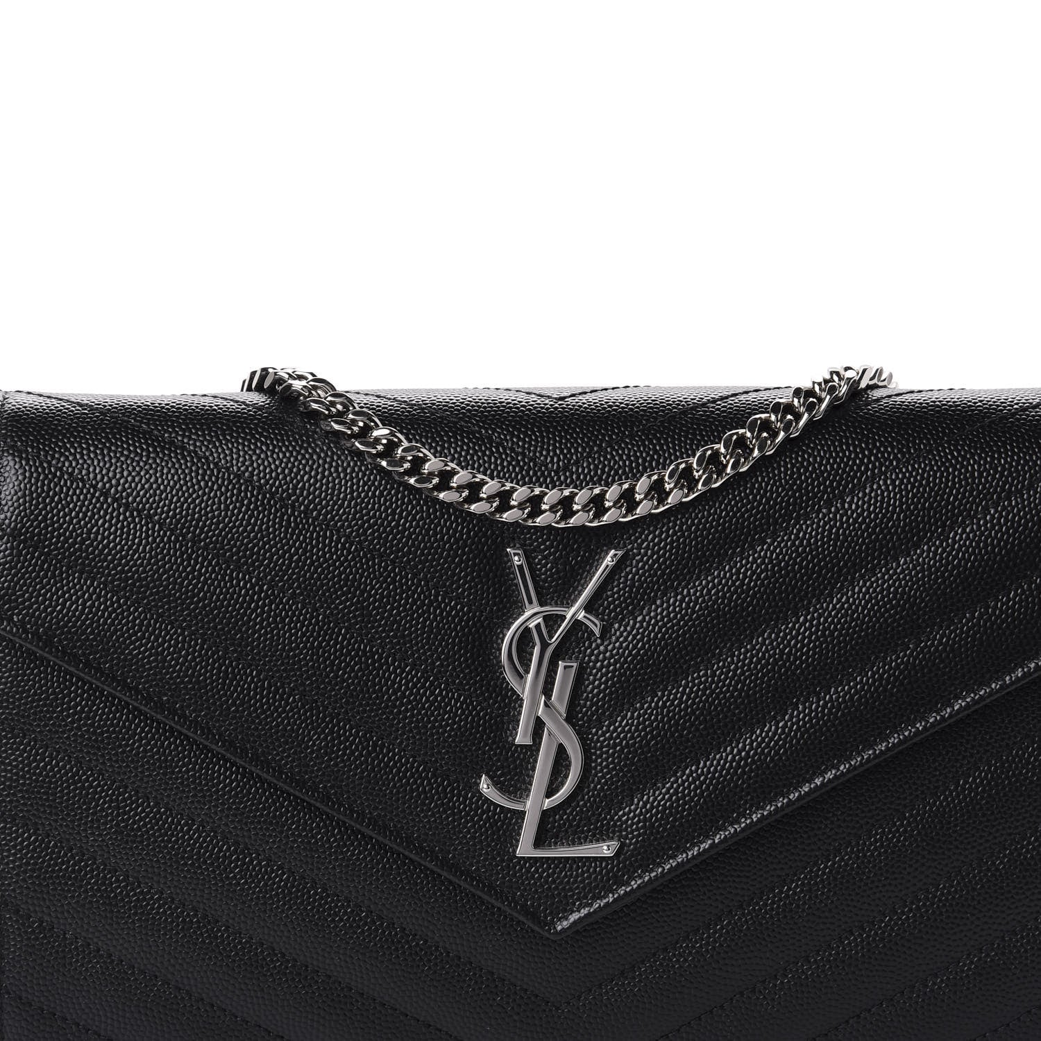 Saint Laurent Grain De Poudre Matelasse Chevron Monogram Chain Wallet Black 10 of 10