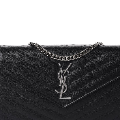 Saint Laurent Grain De Poudre Matelasse Chevron Monogram Chain Wallet Black 10 of 10