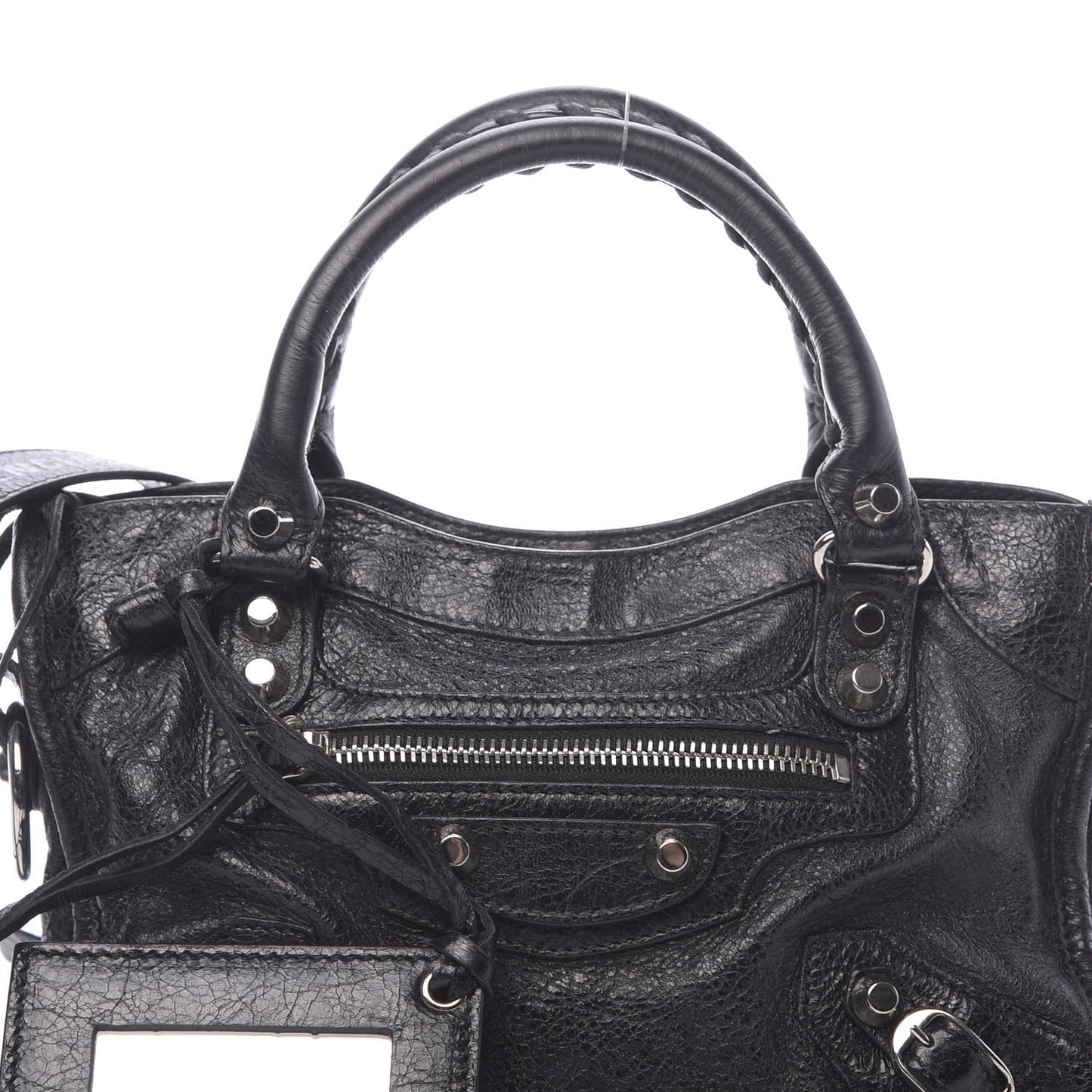 Agneau Classic Silver Hardware Mini City Logo Strap Black