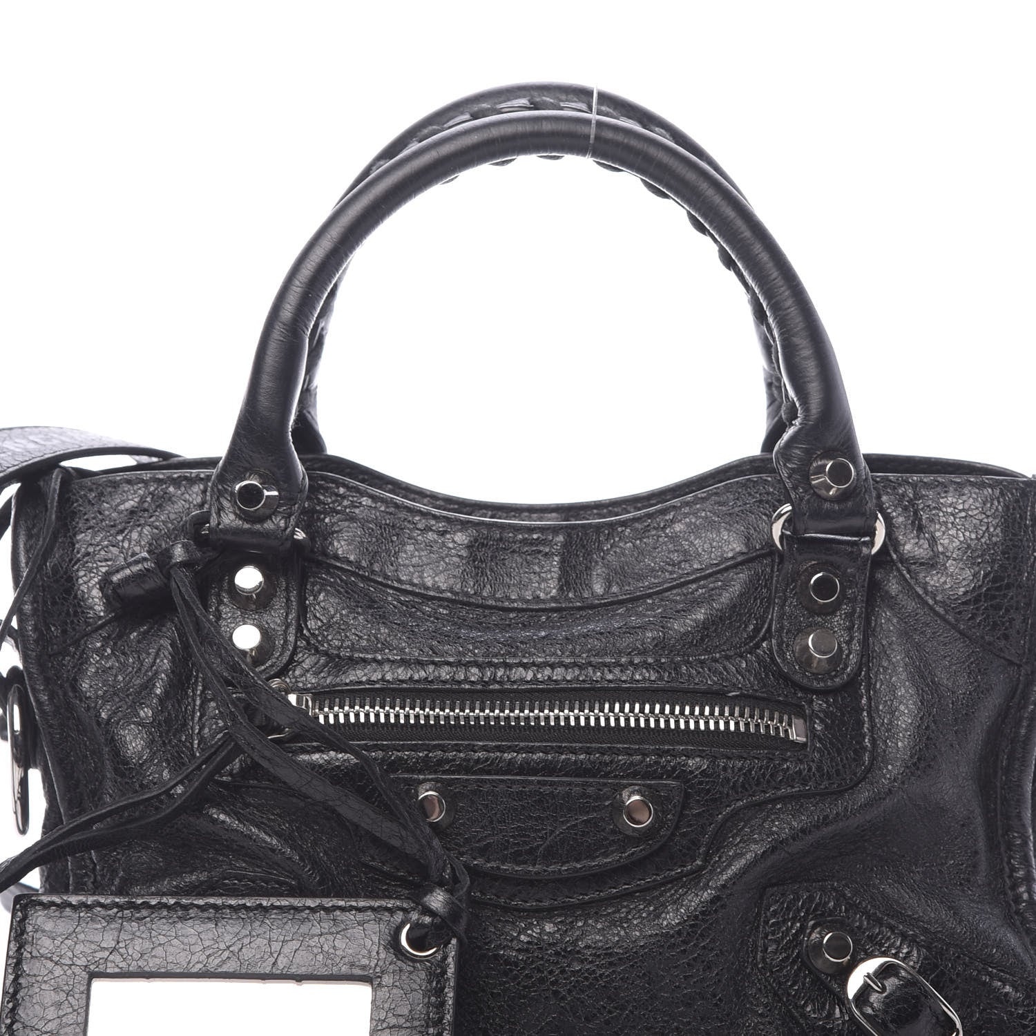 Balenciaga Agneau Classic Silver Hardware Mini City Logo Strap Black 10 of 10