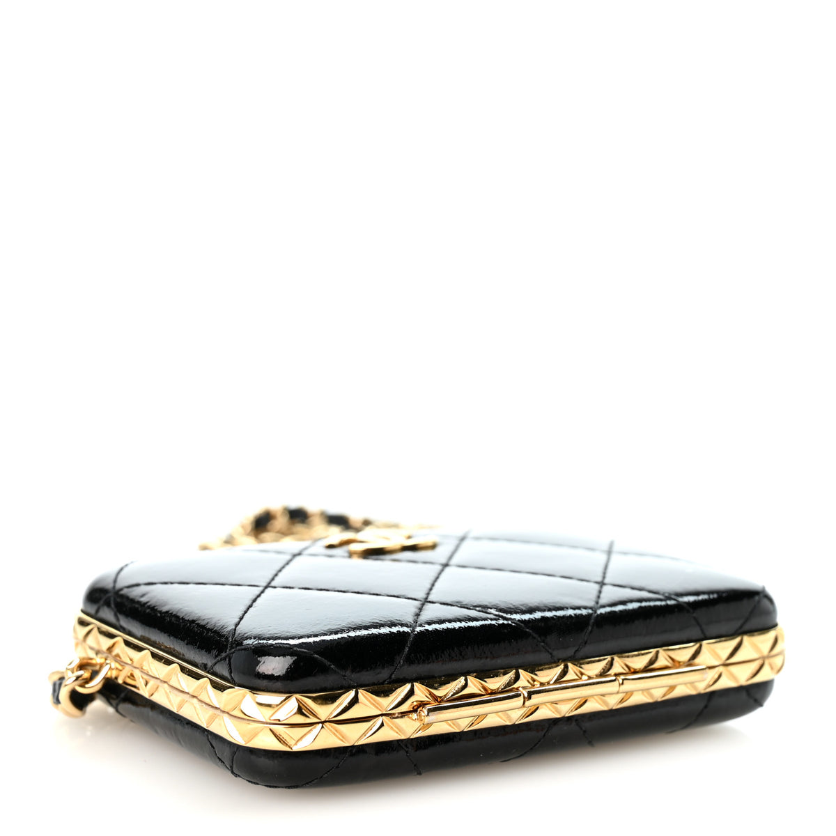 Glazed Goatskin Quilted Small Box With Chain Black