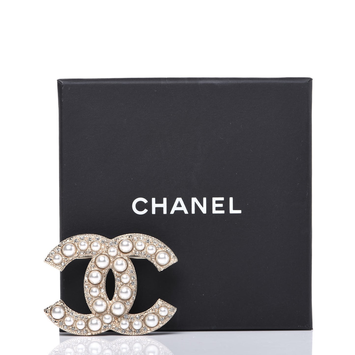 Pearl Crystal CC Brooch Gold