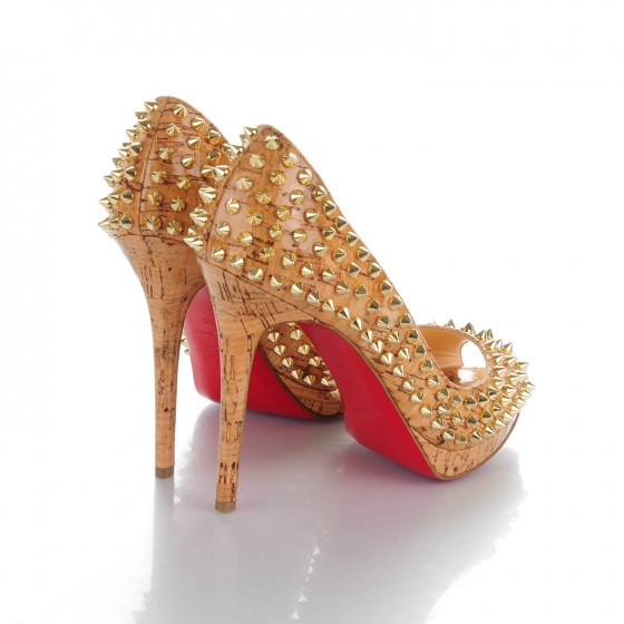 Christian Louboutin Shiny Cork Yolanda Spikes 120 Pumps 38 Natural 4 of 7