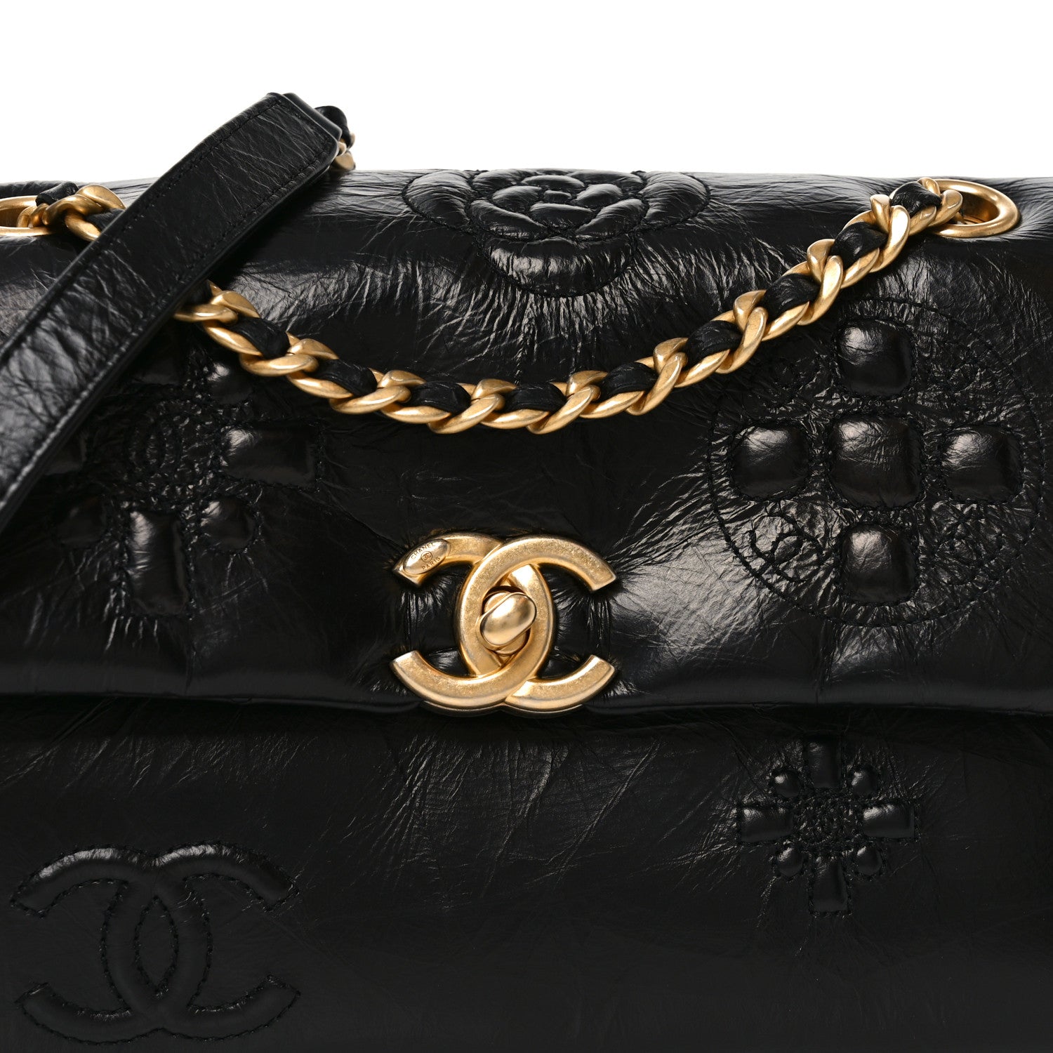 Chanel Crumbled Calfskin Embossed Flap Black 8 of 11