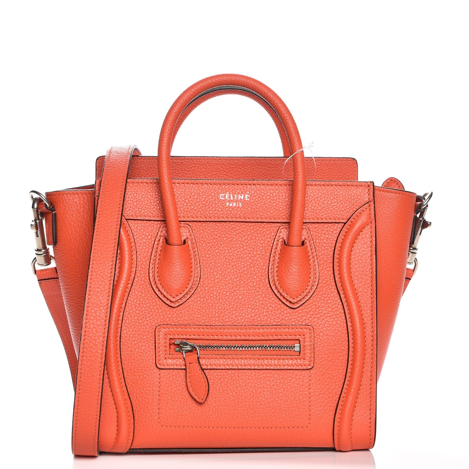 Celine Drummed Calfskin Nano Luggage Vermillion 1 of 6