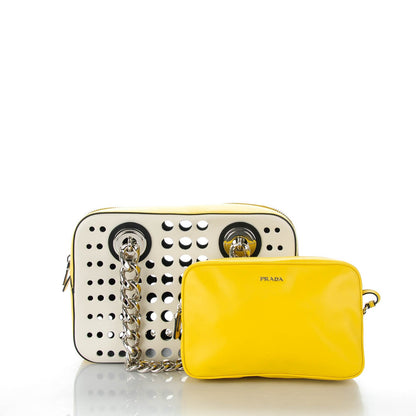 Prada City Calfskin Perforated Chain Shoulder Bag Talco Soleil 5 of 9
