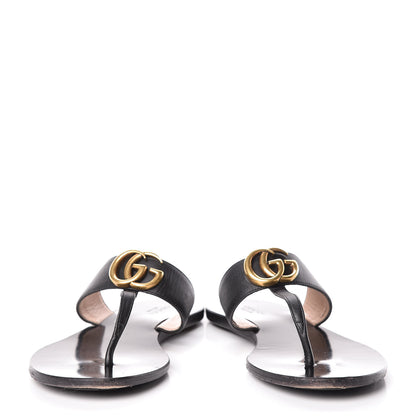 Gucci Calfskin GG Marmont Thong Sandals 36.5 Black 5 of 17