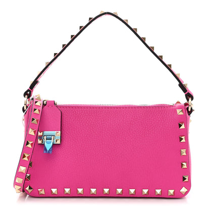 Valentino Garavani Pebbled Calfskin Small Rockstud Flip Lock Shoulder Bag Pink PP 1 of 10