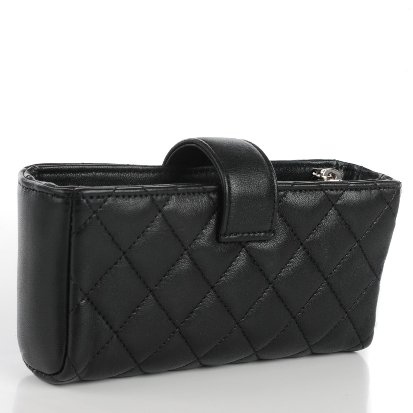 Lambskin Quilted Crystal Valentine Charms Mini Phone Holder Crossbody Bag Black