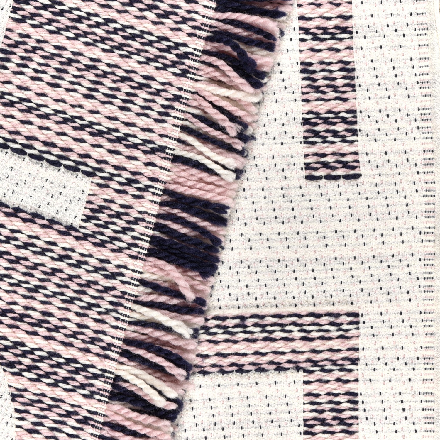 Chanel Wool Silk Logo CC Fringe Scarf Navy Pink Ivory 3 of 4