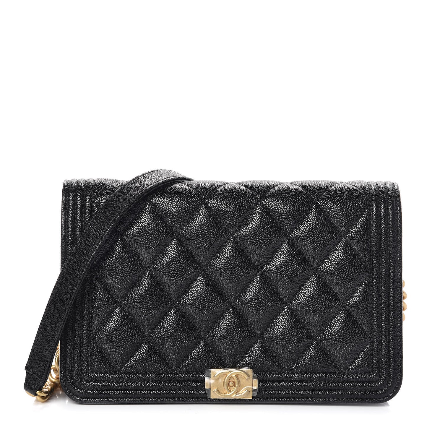 Caviar Quilted Boy Wallet On Chain WOC Black