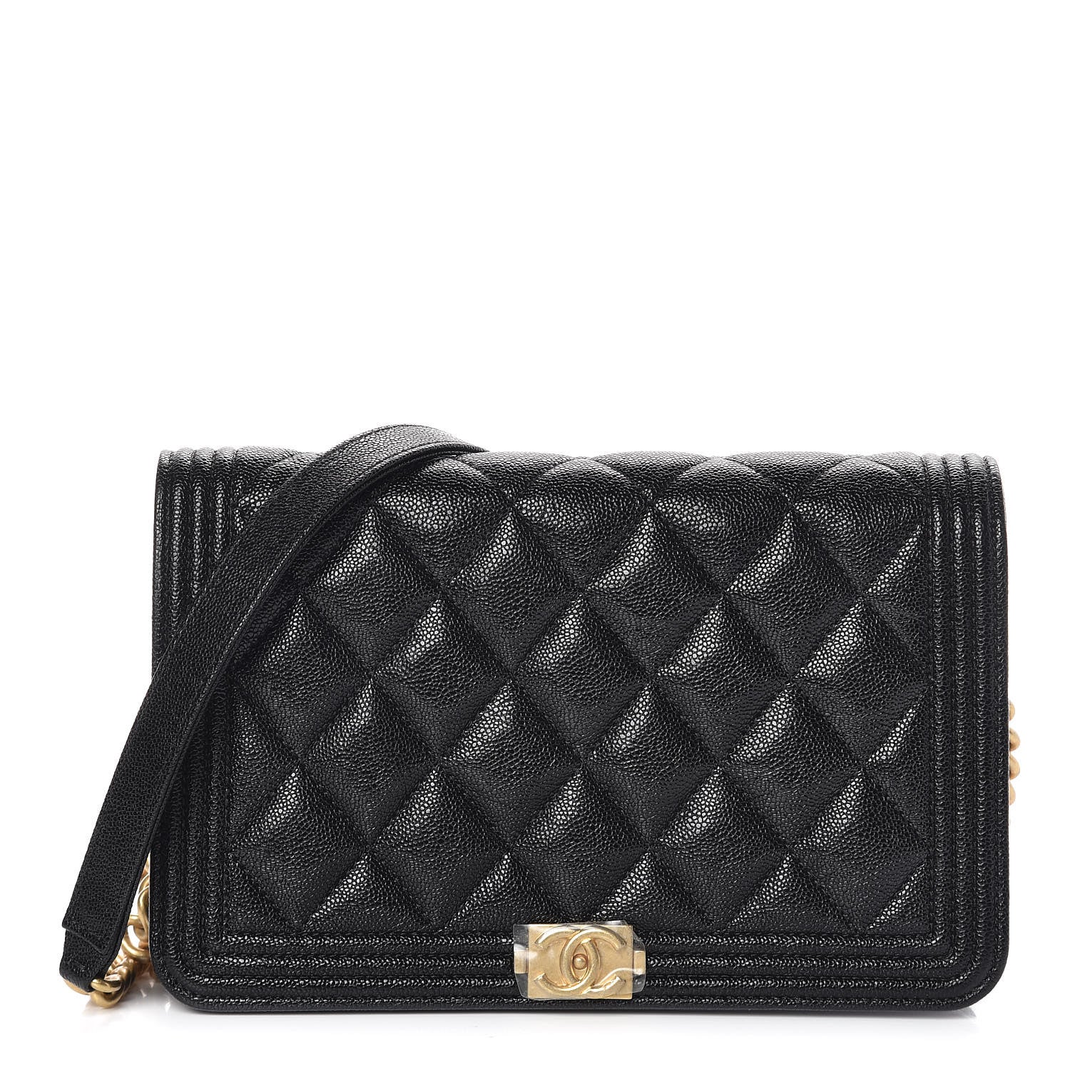 Chanel Caviar Quilted Boy Wallet On Chain WOC Black 1 of 15