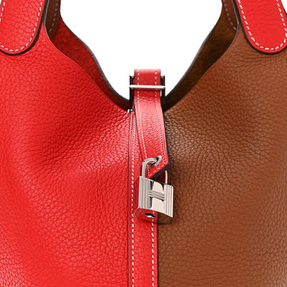 Hermes Taurillon Clemence Casaque Picotin Lock 22 MM Gold Rouge De Coeur 8 of 10