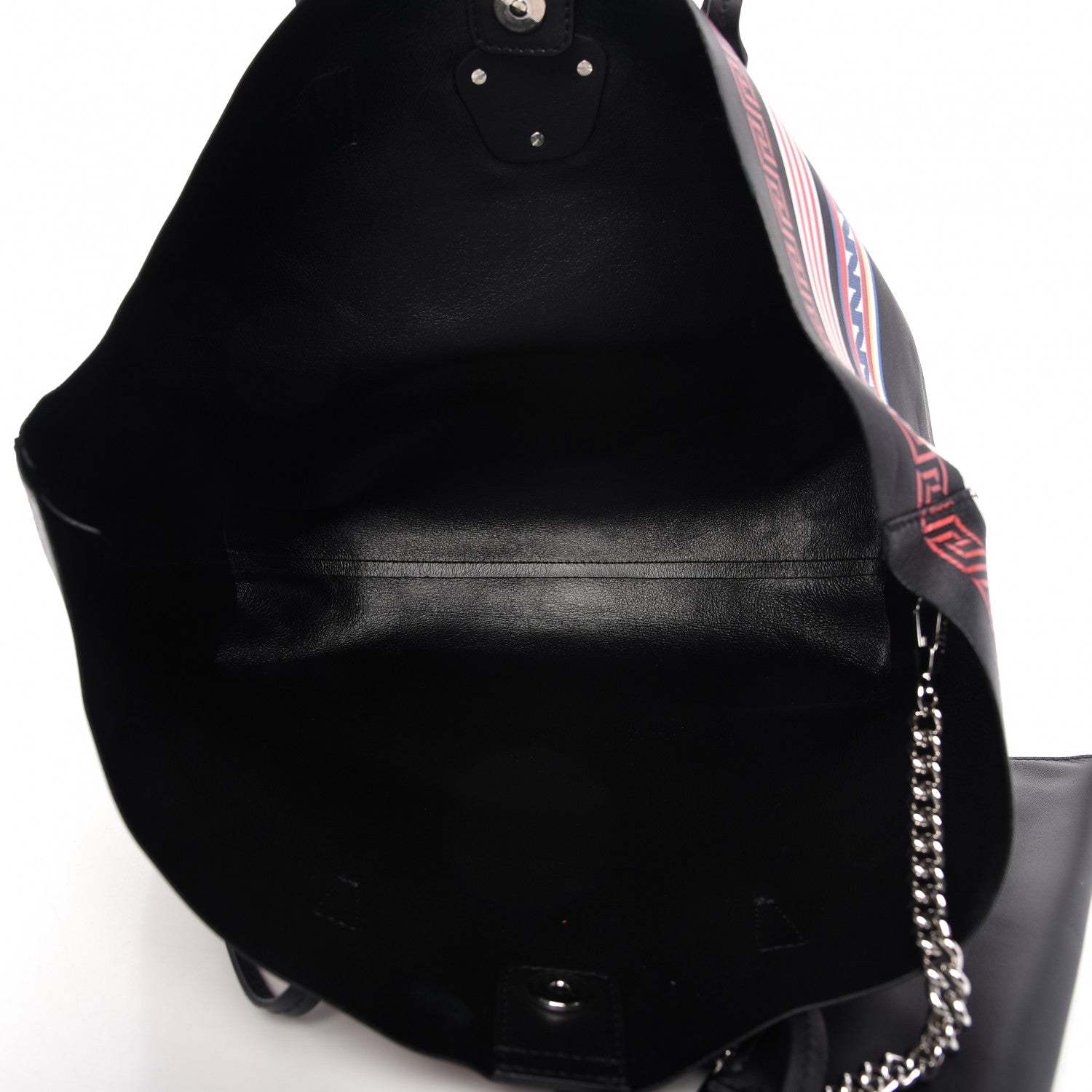 Versace Calfskin Stripe Greek City Key Tote Black 5 of 9
