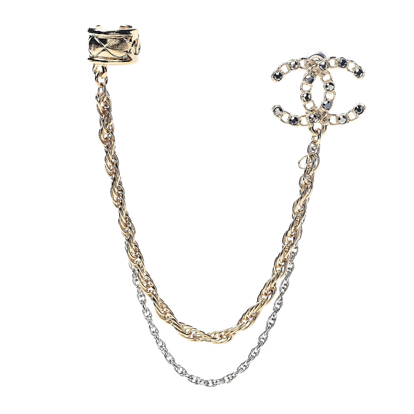 Crystal CC Chain Cuff Single Earring Gold Silver