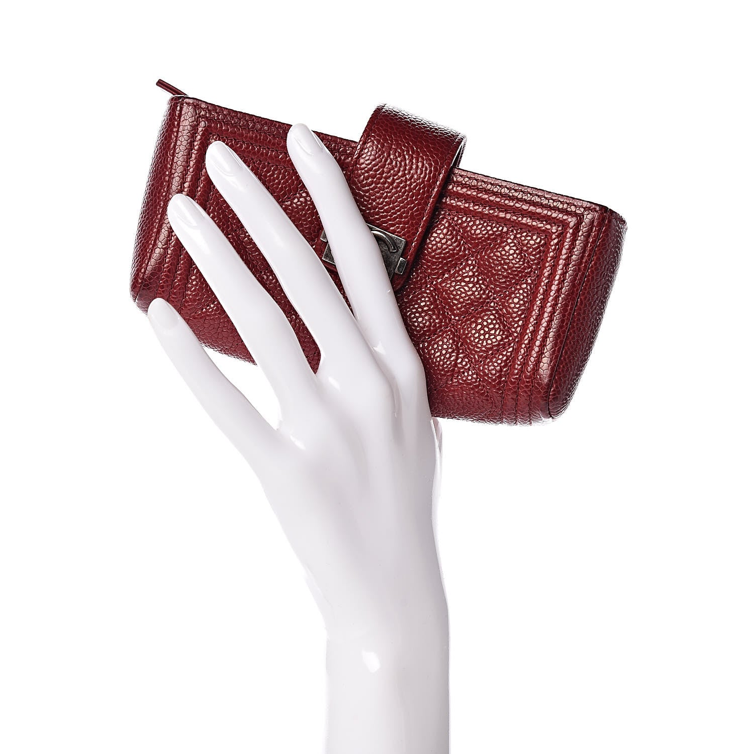 Chanel Caviar Quilted Mini Boy Phone Holder Clutch Dark Red 2 of 15