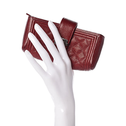 Chanel Caviar Quilted Mini Boy Phone Holder Clutch Dark Red 2 of 15