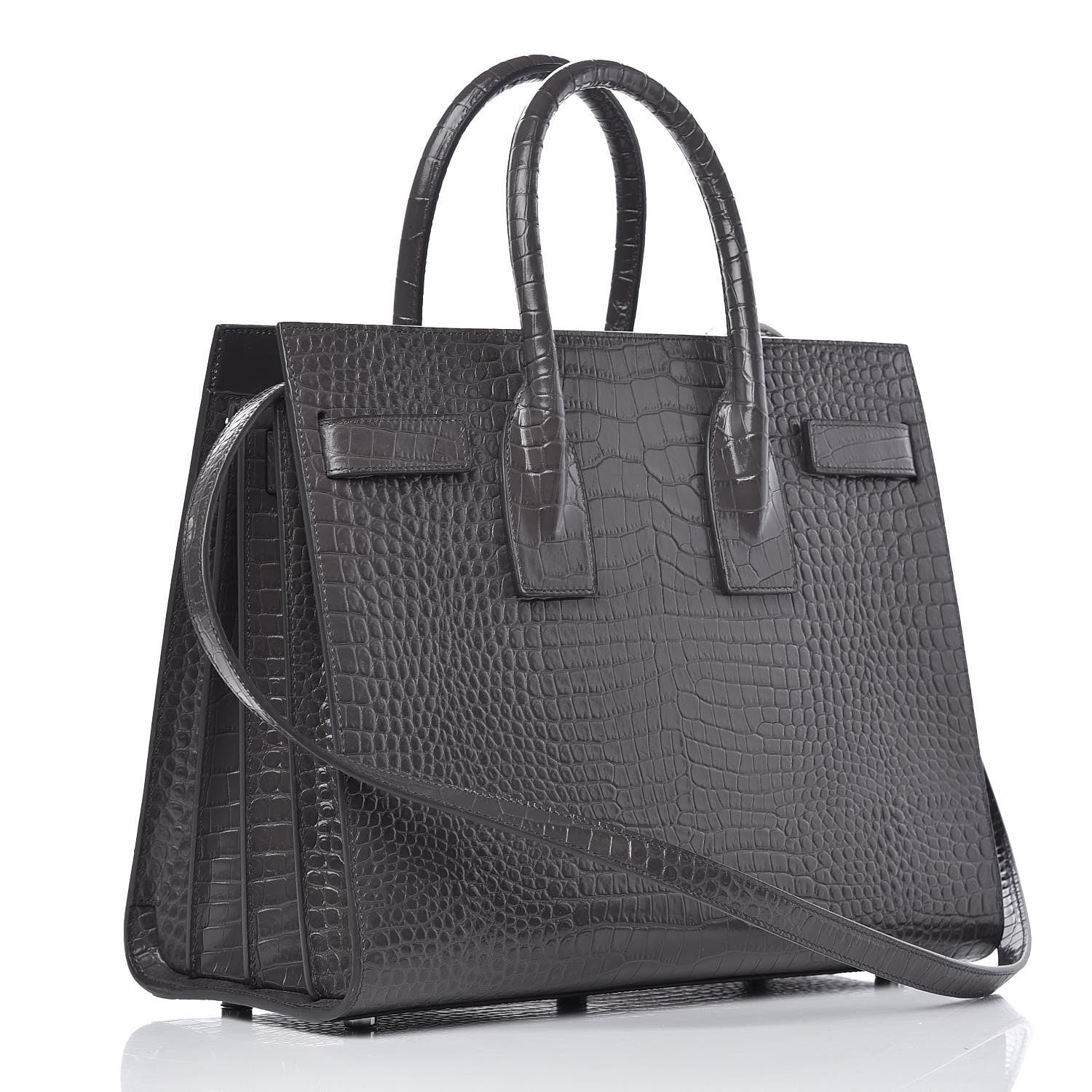 Saint Laurent Calfskin Crocodile Embossed Small Sac De Jour Fog 3 of 9