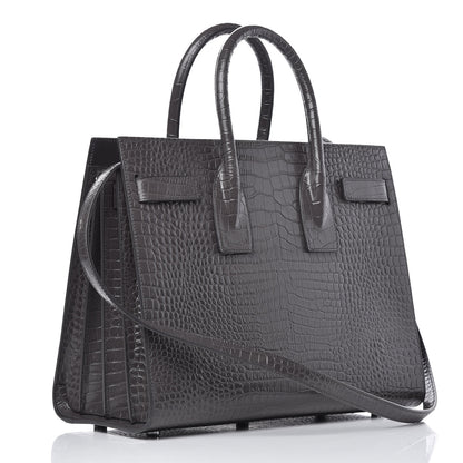 Saint Laurent Calfskin Crocodile Embossed Small Sac De Jour Fog 3 of 9