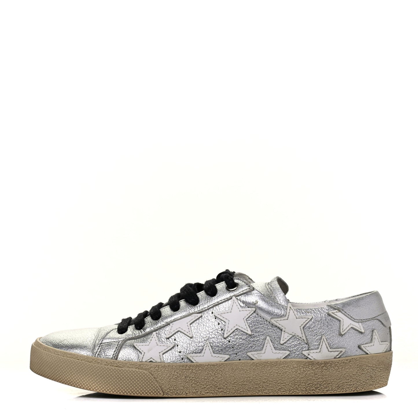 Metallic Calfskin Star Court Sneakers 37.5 Silver