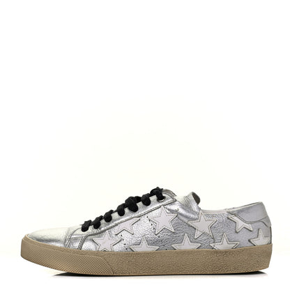 Saint Laurent Metallic Calfskin Star Court Sneakers 37.5 Silver 1 of 13