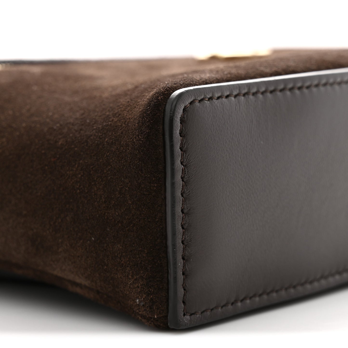 Suede Calfskin Top Handle Trapeze Small Vanity Case With Chain Dark Brown