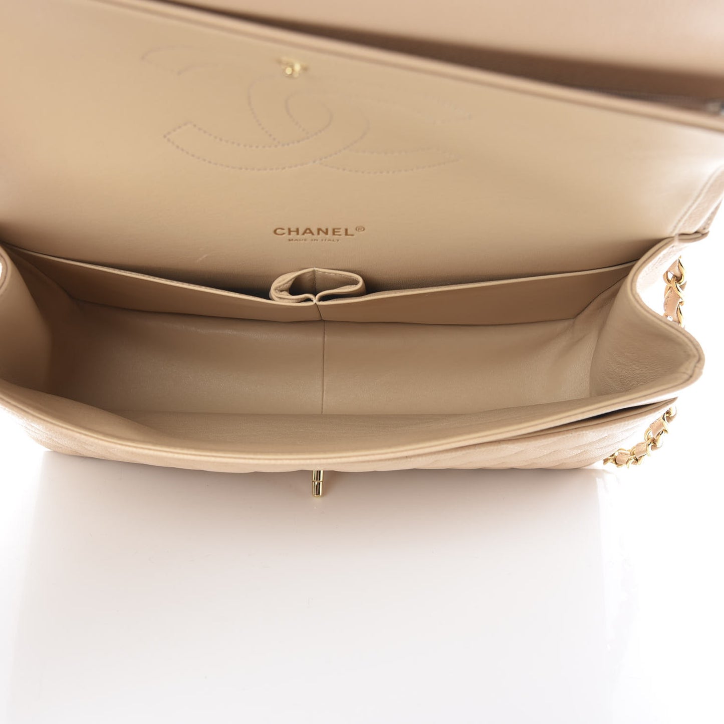 Caviar Quilted Maxi Double Flap Light Beige