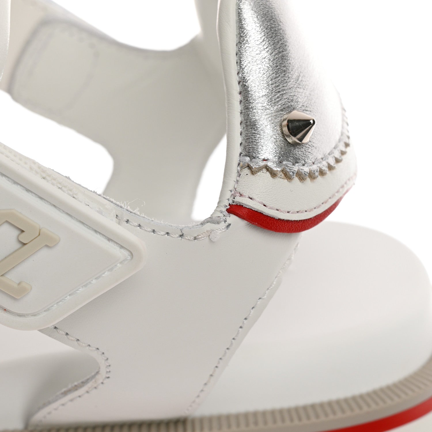 Christian Louboutin Calfskin Raffia Nylon Mens Summer Loubishark Sandals 42 White Multicolor 8 of 10
