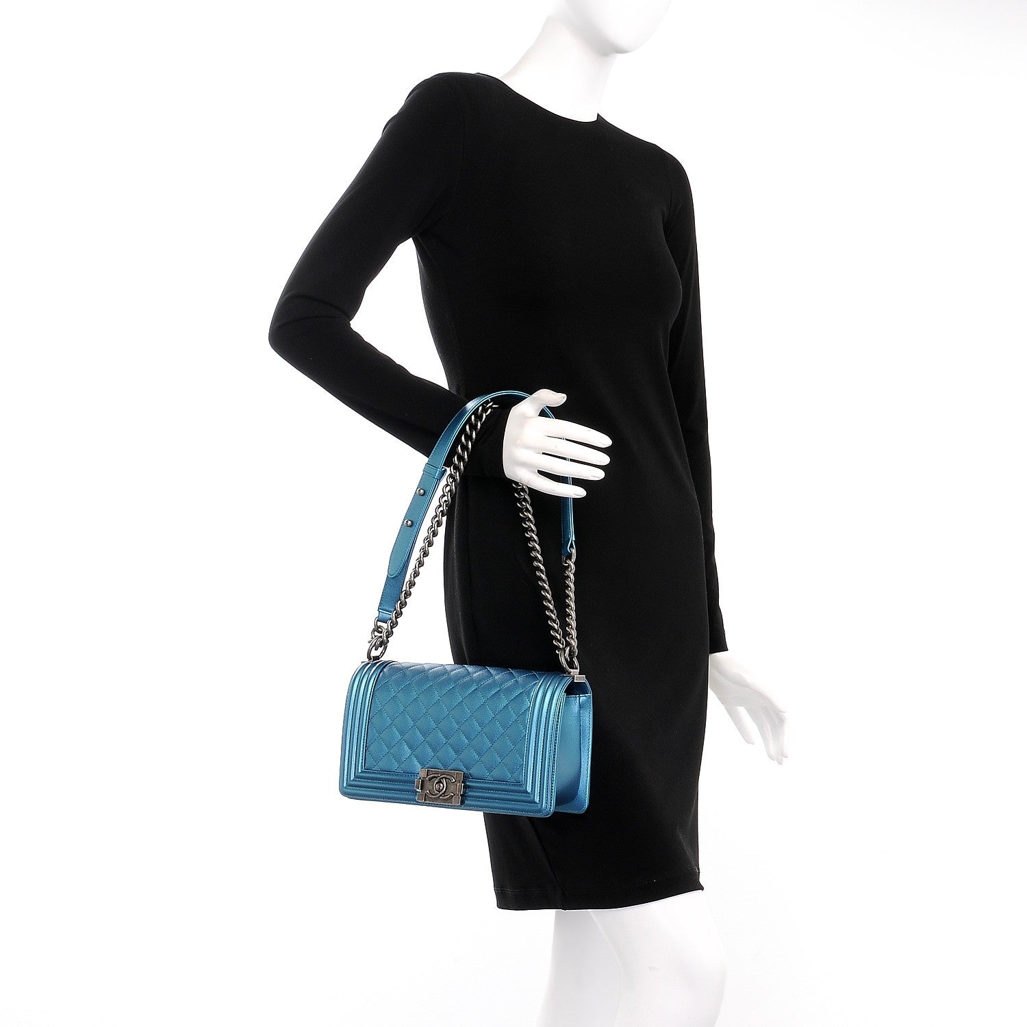 Chanel Metallic Caviar Quilted Medium Boy Flap Turquoise 3 of 9